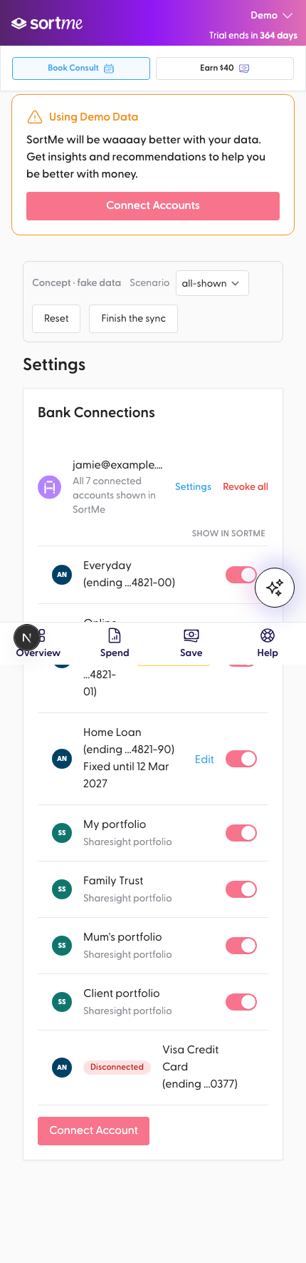 Open Bank Connections with every account shown (mobile)