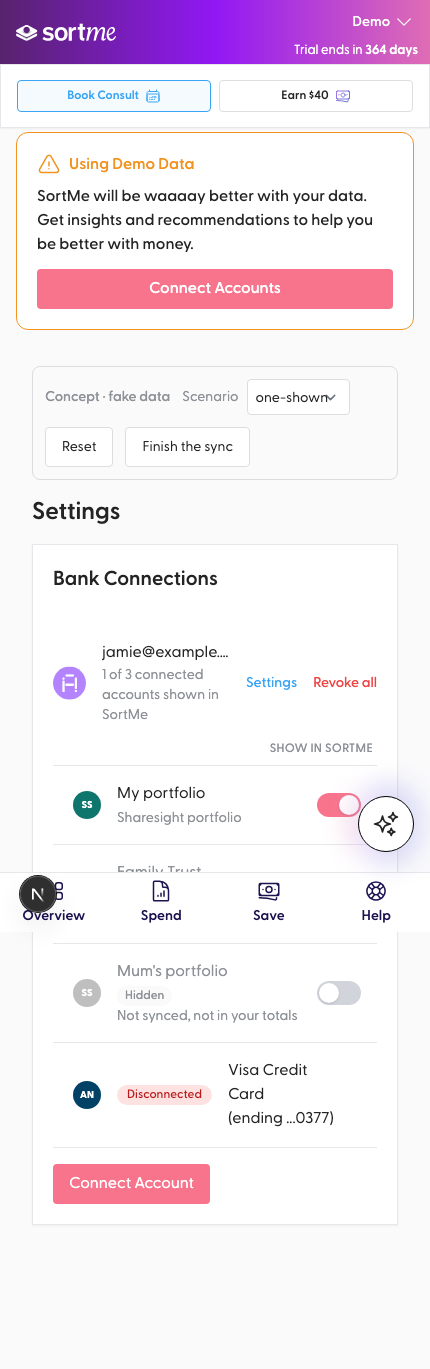 Open a connection with one account left (mobile)